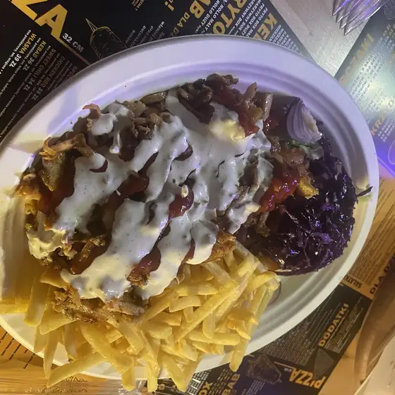 Kebab na talerzu z frytkami